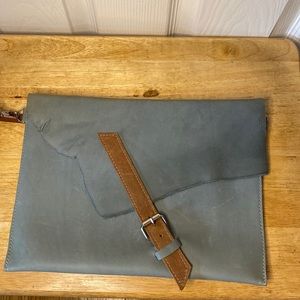 Blue and brown leather crossbody bag
